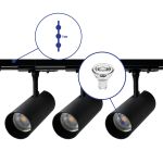 Complete Set 1-Fase Rail 1 Meter Zwart | incl. 3x Spot + GU10 2700K 3W Dimbaar + Eindkap, Voedingsconnector 
