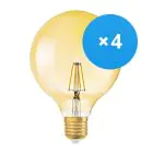 Voordeelpak 4x Ledvance Vintage 1906 LED E27 Kogel Goud 4W 410lm - 824 Zeer Warm Wit | Vervangt 40W