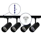 Complete Set 1-Fase Rail 2 Meter Zwart | incl. 4x Spot + GU10 2700K 3W Dimbaar + Eindkap, Voedingsconnector en I-Verbindingsstuk