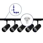 Complete Set 1-Fase Rail L 1 x 2 Meter Zwart | incl. 5x Spot + GU10 2700K 3W Dimbaar + Eindkap, Voedingsconnector en L -Verbindingsstuk